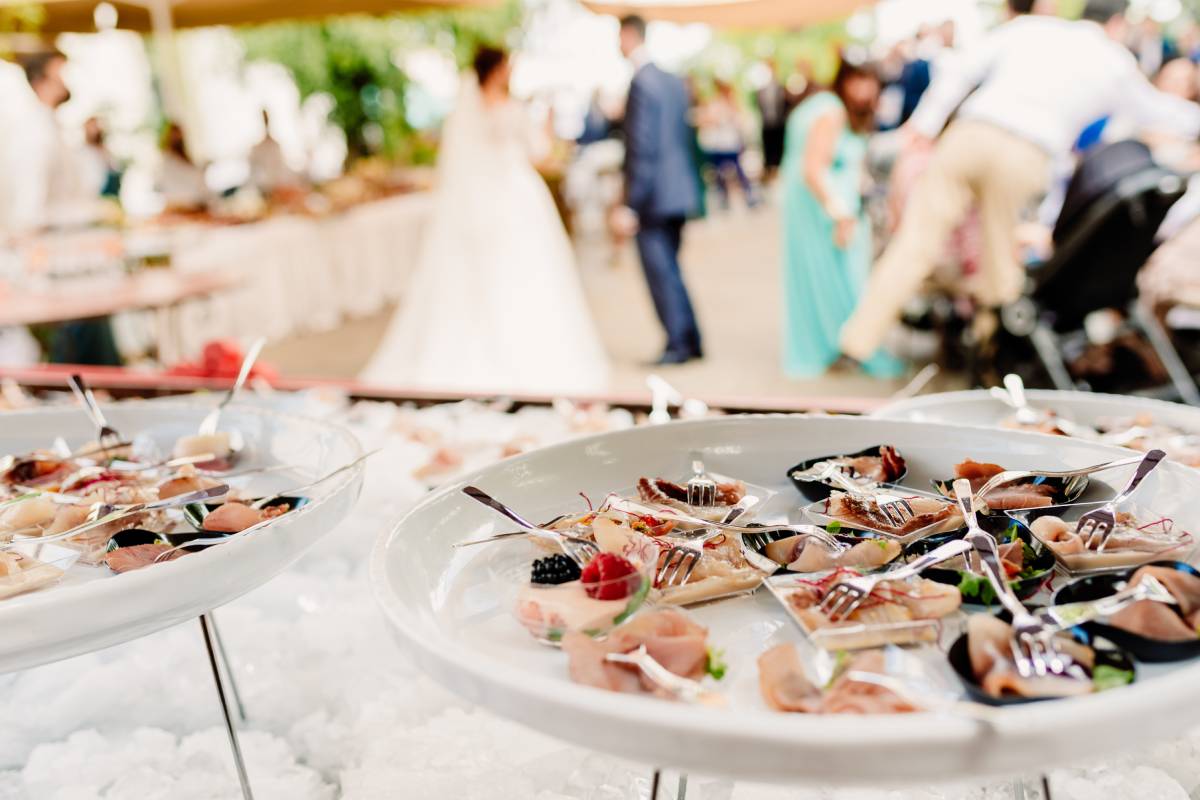 Delicious appetizers served at a wedding buffet